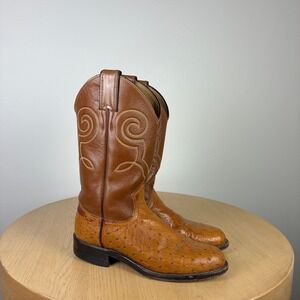 Justin Ostrich Leather Western Cowboy Boots Women's 4 Coastal Cowgirl Boho‎